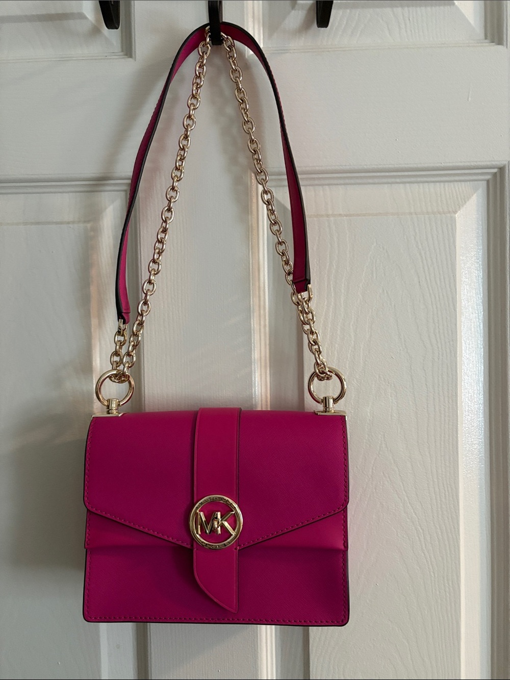 Michael Kors Fuchsia Saffiano Leather Crossbody with Gold Hardware